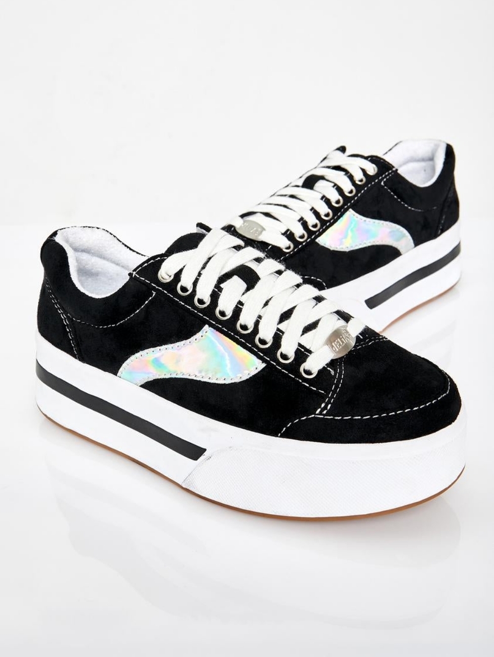 dELiA*s Y2K Platform Sneakers Black Holographic Chunky Shoes Women’s Size 9